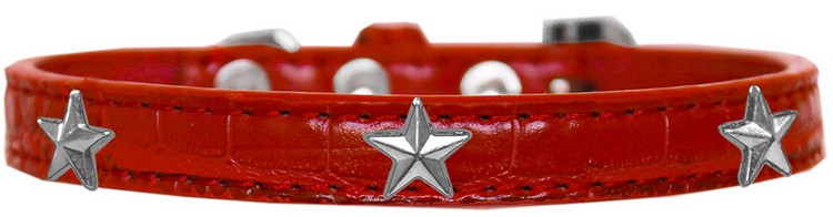 Silver Star Widget Croc Dog Collar Red Size 16